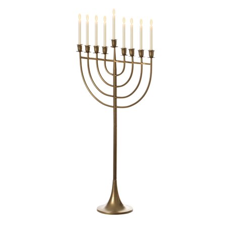 VINTIQUEWISE Modern Solid Metal Judaica Hanukkah Menorah 9 Branched Candelabra, Gold Finish Large QI004119.GD.L
